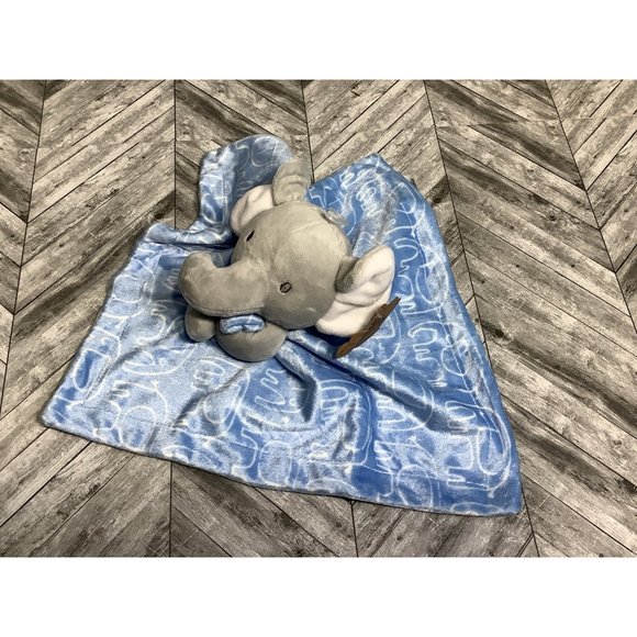 Baby Essentials Elephant Security Blanket Lovey Blue Grey White Elephant Design - Picture 3 of 6